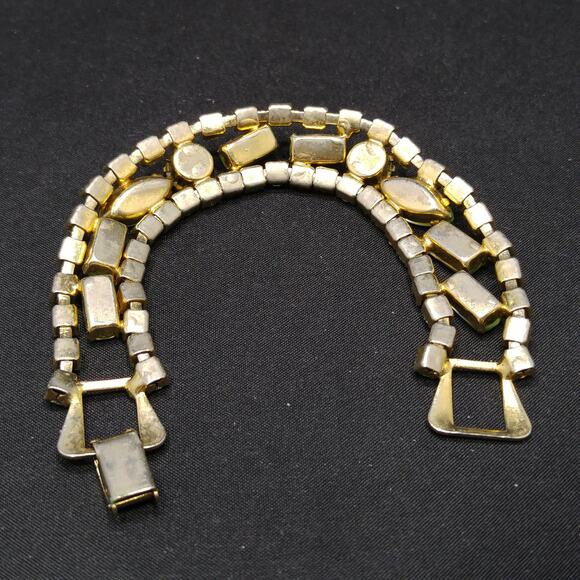 Mid-Century Green Blue AB Rhinestone Bracelet, Aurora Borealis, 1950s Vintage - Picture 9 of 10